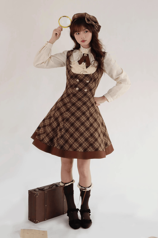 【受注予約~2/2】Vintage Clock ジャンパースカート(タイプ2)【Cyan】