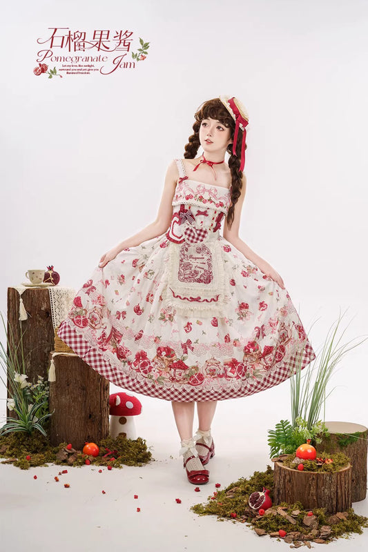 【受注予約~3/23】ザクロジャム エプロン付きジャンパースカート・ミニハットセット【草莓空想曲】