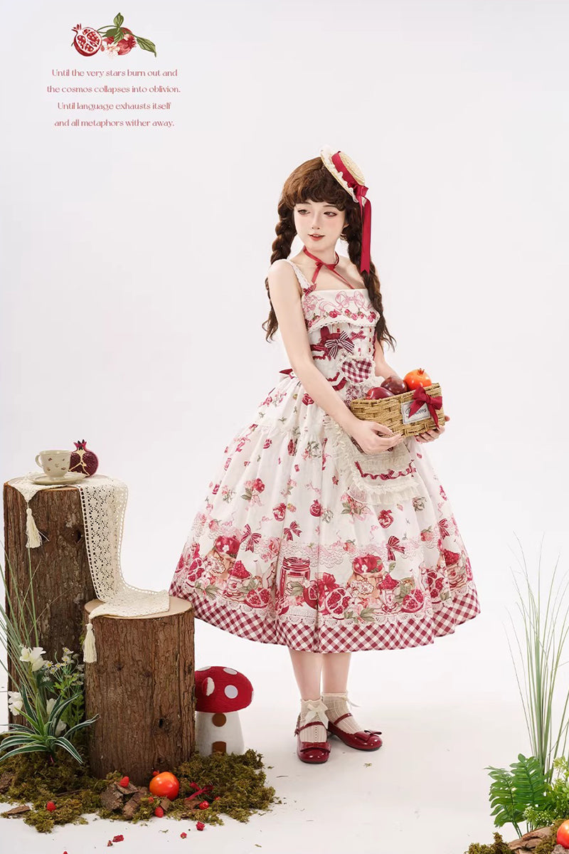 【受注予約~3/23】ザクロジャム エプロン付きジャンパースカート・ミニハットセット【草莓空想曲】