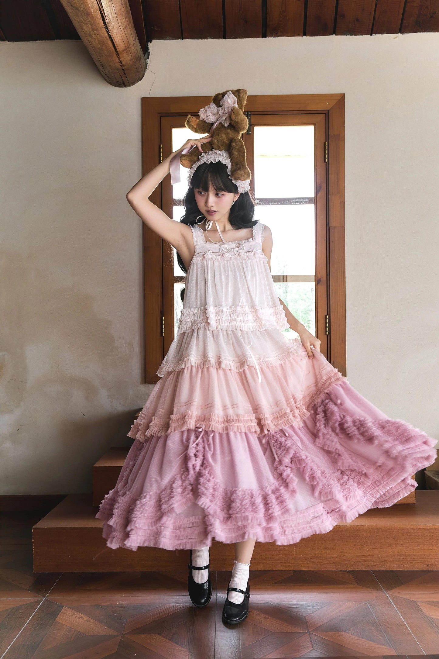 Gepunktetes Tüll-Stufenkleid (110 cm) [Nan'i Western Clothing]