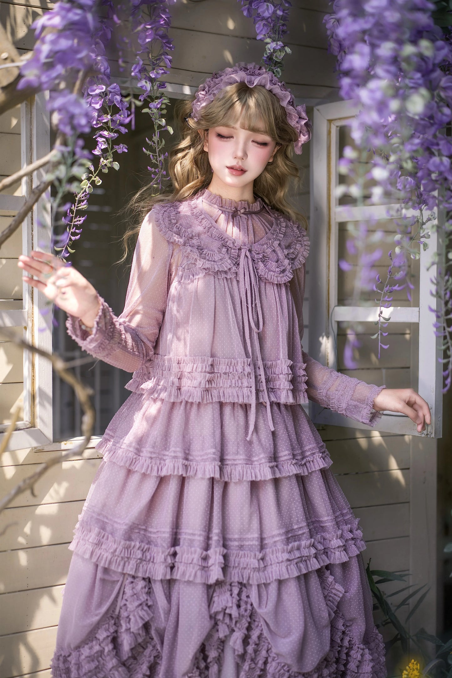 【受注予約~4/16】ドットチュールティアードジャンパースカート（115cm）【暖屿洋装】