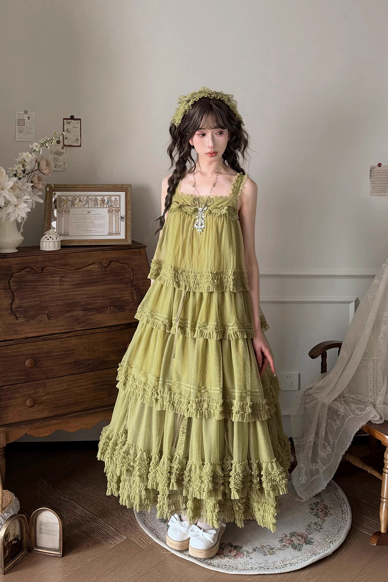 【受注予約~4/16】ドットチュールティアードジャンパースカート（115cm）【暖屿洋装】