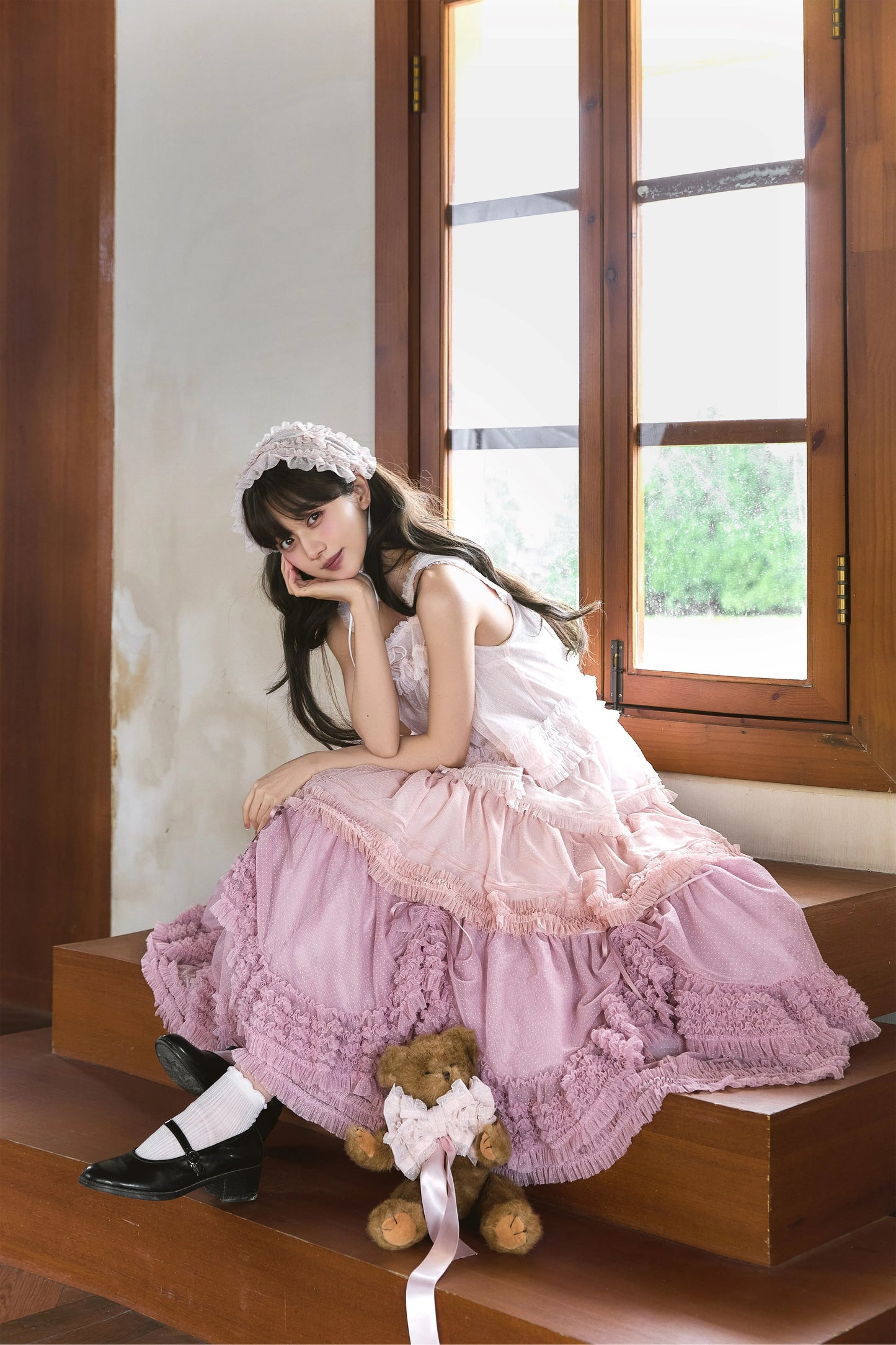 【受注予約~4/16】ドットチュールティアードジャンパースカート（125cm）【暖屿洋装】