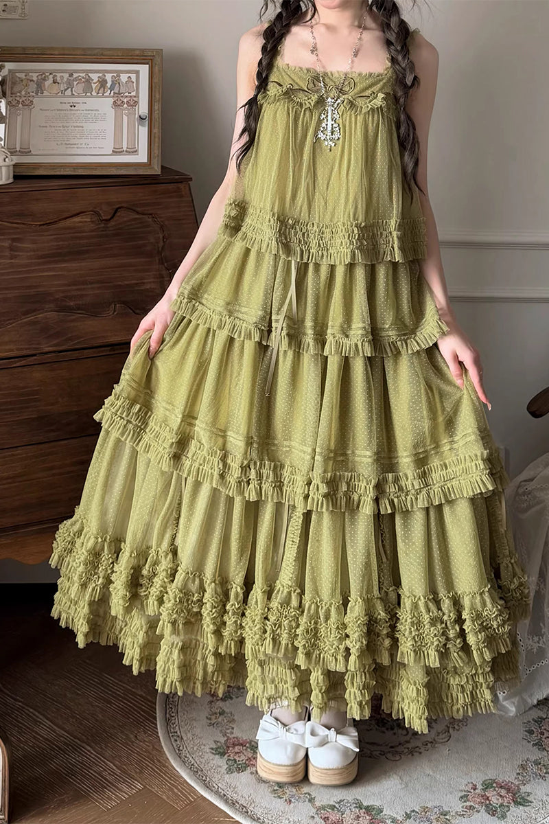 【受注予約~4/16】ドットチュールティアードジャンパースカート（125cm）【暖屿洋装】