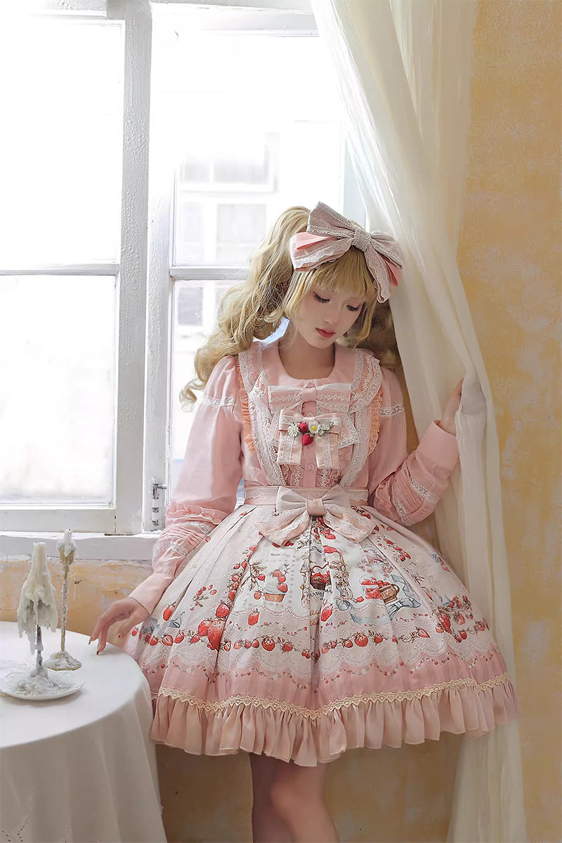 【受注予約~4/16】Strawberry Manor ジャンパースカート・スカート(サックス・ピンク)【Balladeer】