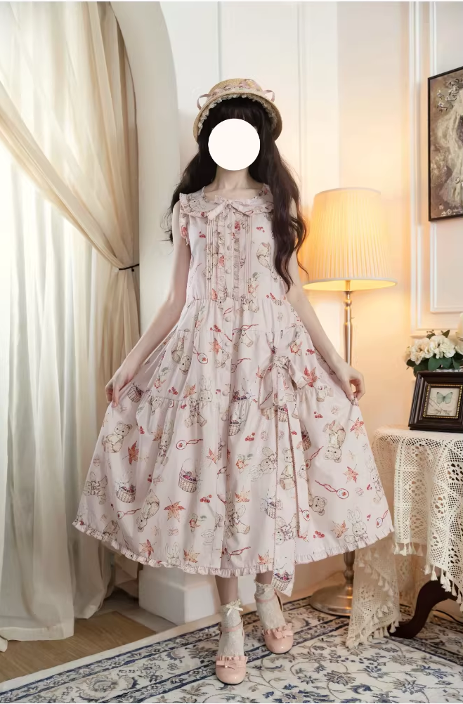 【受注予約~3/30】Autumn Rabbit and Bear ジャンパースカート【Spring Flower Language】