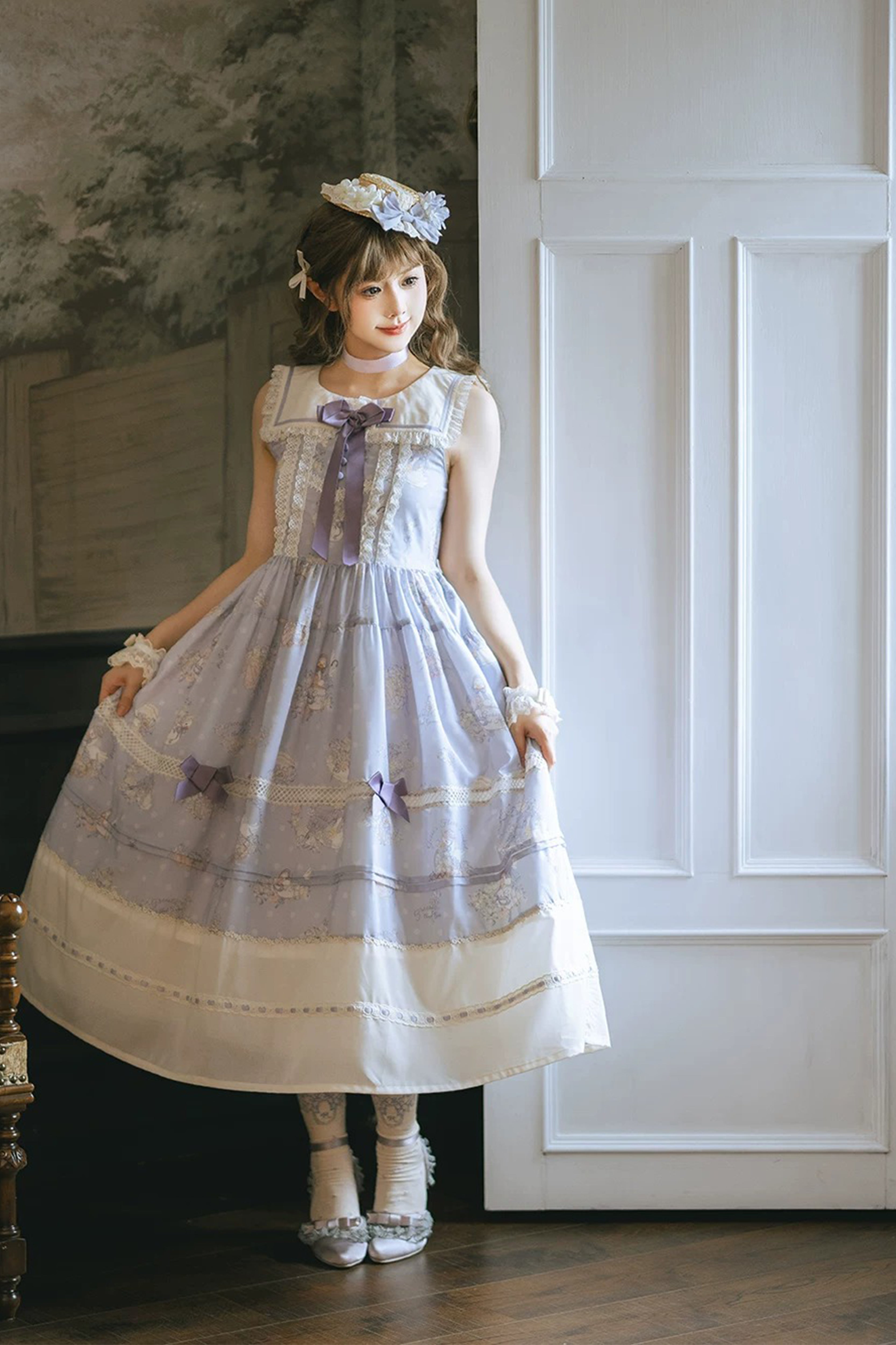 Little White Goose with Flowers ジャンパースカート【Miss Cube