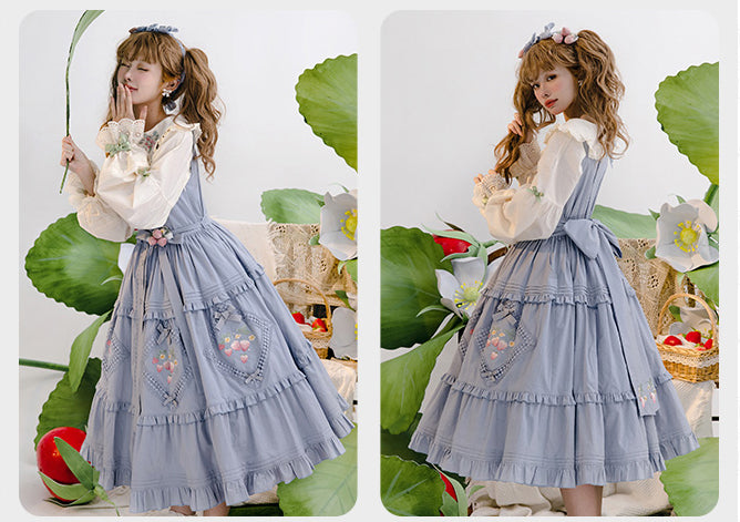 【受注予約~9/2】Strawberry Flowers on the Hill 5.0 ジャンパースカート(ロング丈)【NyaNya】