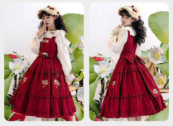 【受注予約~9/2】Strawberry Flowers on the Hill 5.0 ジャンパースカート(ショート丈)【NyaNya】