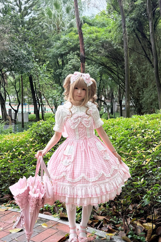 【受注予約~8/17】ウサギのパン屋さん ジャンパースカート(ギンガムチェック)【天线猫】