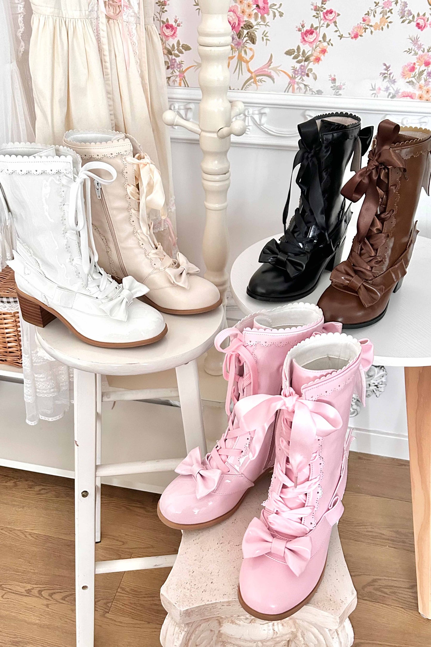 【受注予約~9/21】リボンスカラップショートブーツ【Sheep Puff】