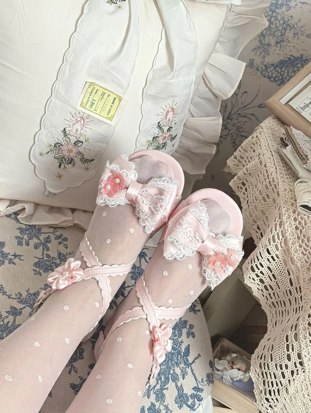 【受注予約~6/23】Flowers リボンミュール【Sheep Puff】