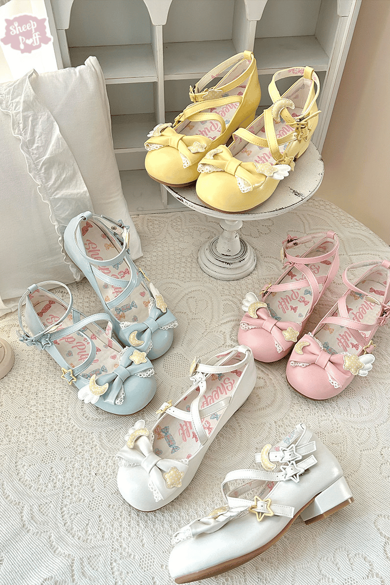 【受注予約~6/9】Star-Moon Angel クロスストラップパンプス【Sheep Puff】