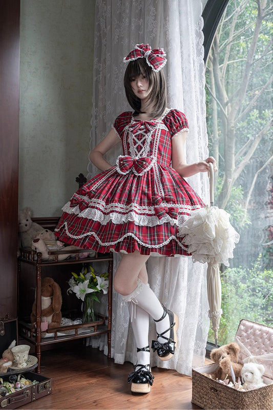 【受注予約~10/16】Ancient Petal Cake ワンピース・ジャンパースカート(チェックver.）【Miss Point】