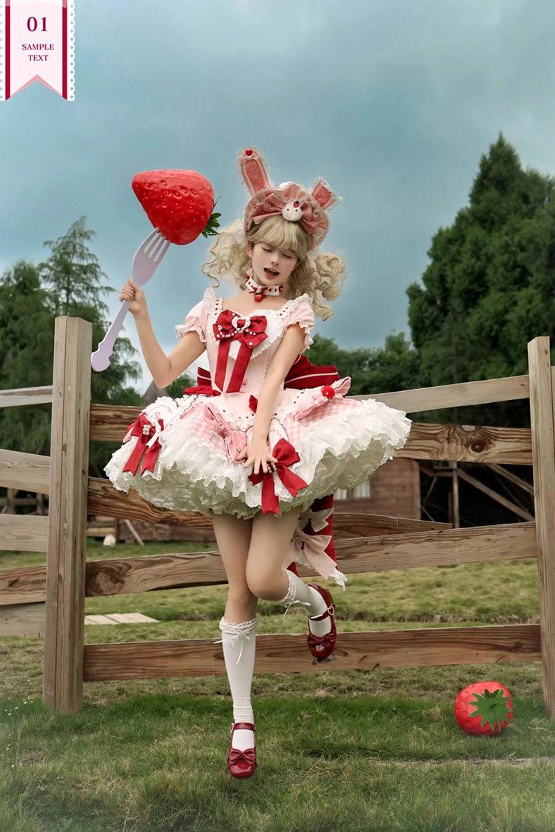 【受注予約~12/18】Sweet Berry Rabbit ワンピース【蜜桃白茶】