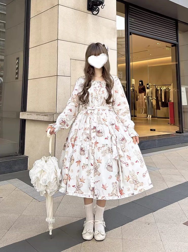 【受注予約~3/30】Autumn Rabbit and Bear ジャンパースカート【Spring Flower Language】