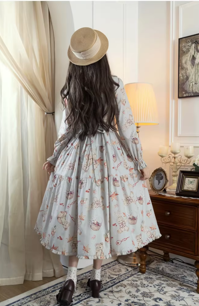 【受注予約~3/30】Autumn Rabbit and Bear ワンピース【Spring Flower Language】