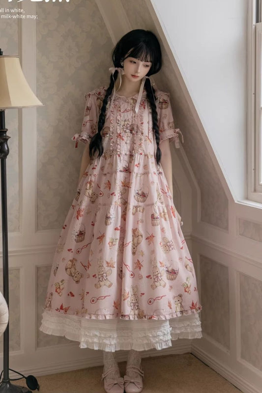 【受注予約~3/30】Autumn Rabbit and Bear SP ワンピース【Spring Flower Language】