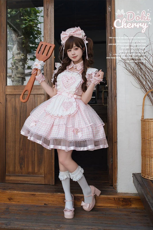 【受注予約~6/8】ギンガムメイド フルセット【Doki Cherry】