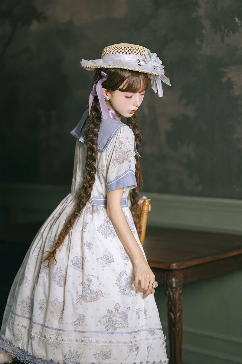 Little White Goose with Flowers ワンピース(タイプ1)【Miss Cube