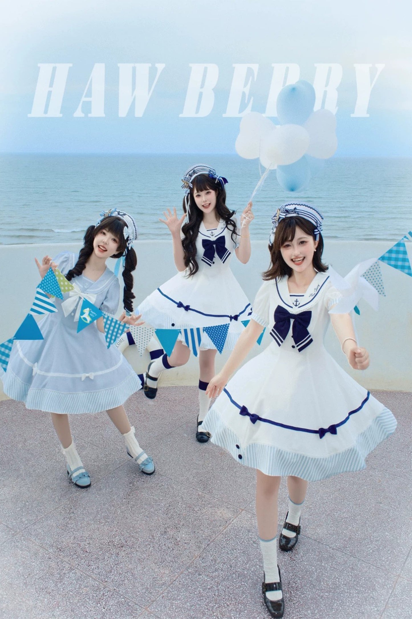 【受注予約~8/10】Little Summer セーラーワンピース・ハットセット【HawBerry】