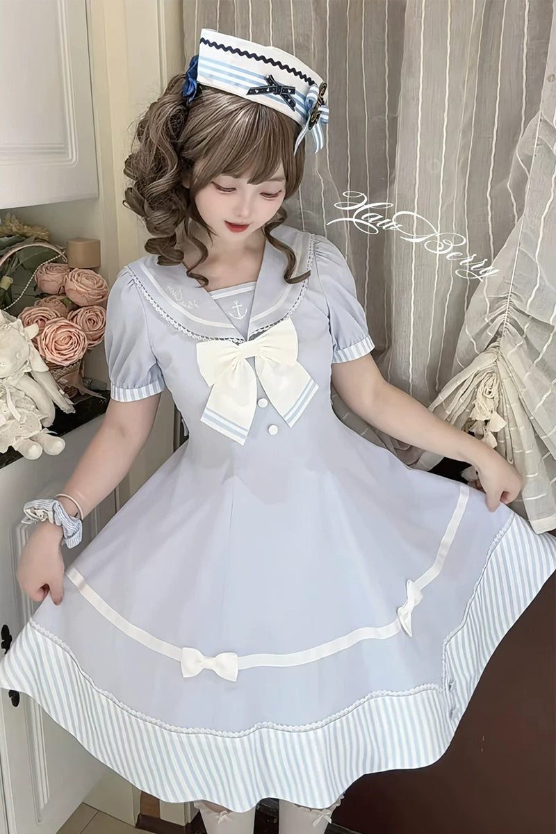 【受注予約~8/10】Little Summer セーラーワンピース・ハットセット【HawBerry】
