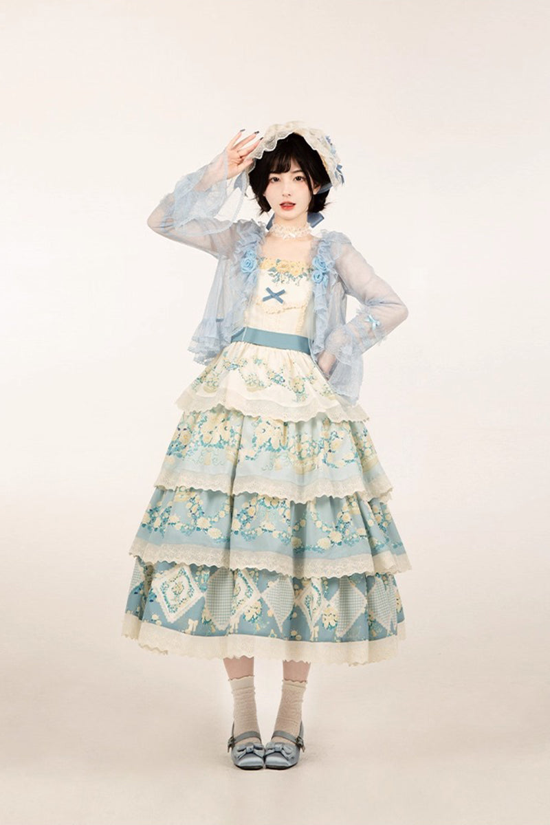 Tüll-Cardigan mit Blumengesicht und Punkten [mit Pujji]