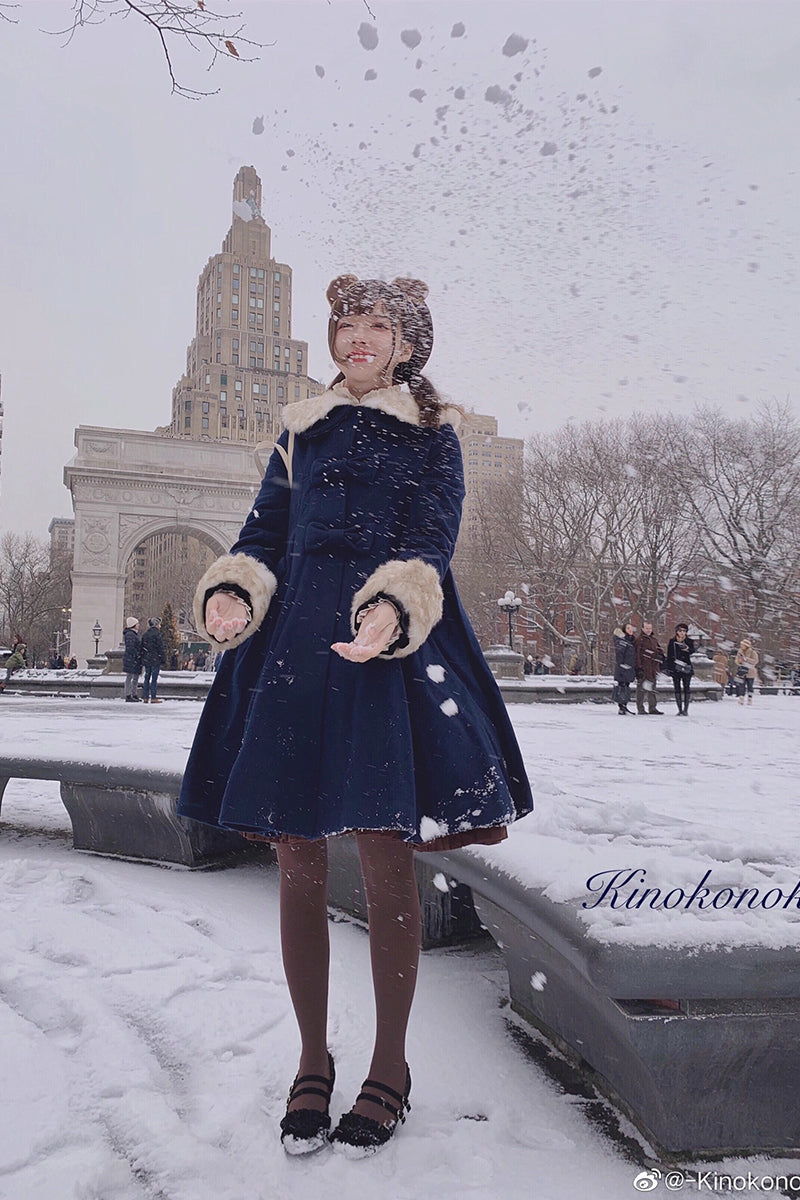 Aラインファーつきコート(裏地ダウンver.)【Unideer】