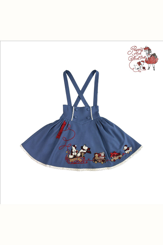 【受注予約~10/30】Puppy and WoolBall サスペンダースカート【iris de nuit】