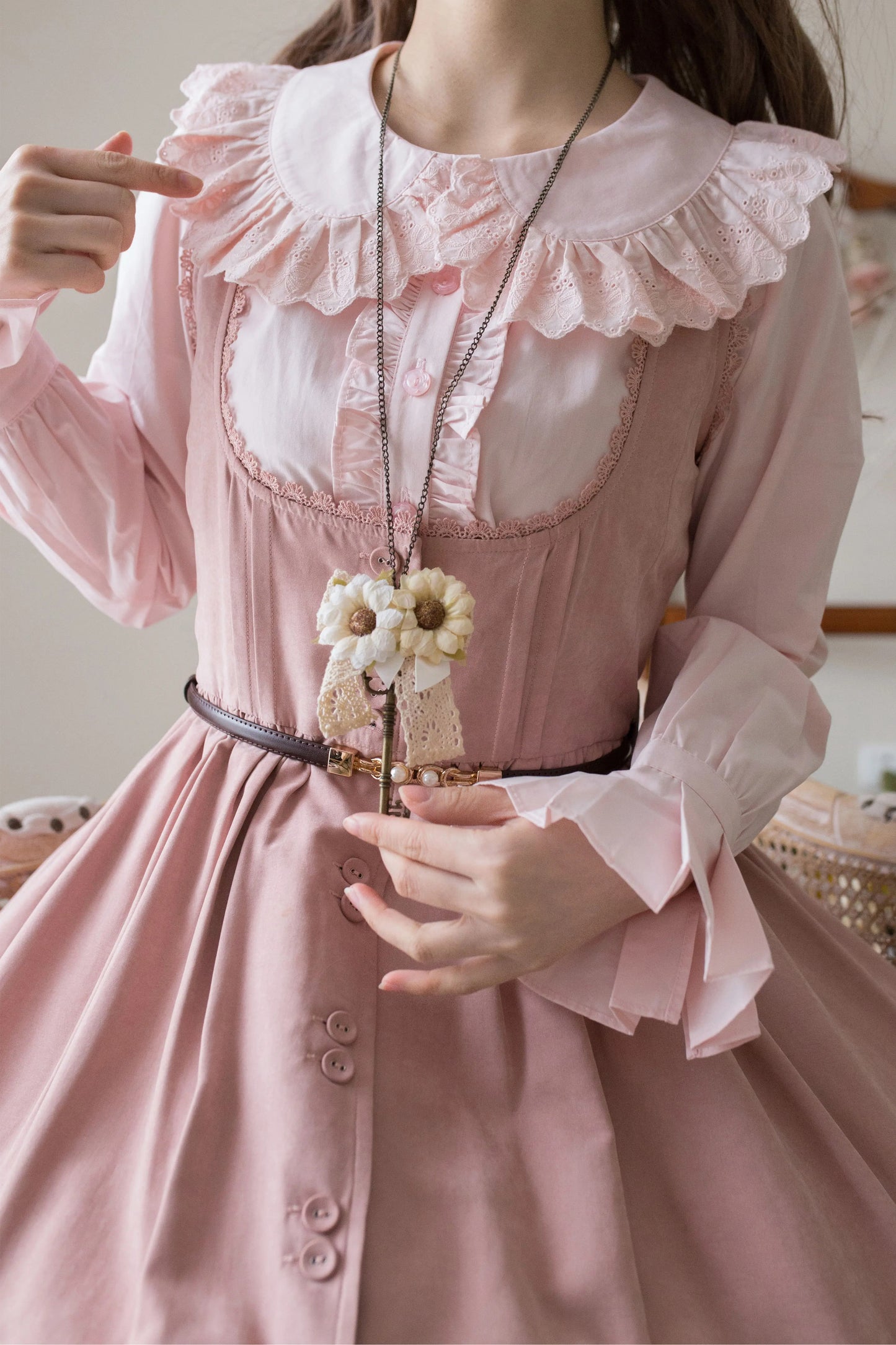 綿レース長袖ブラウス【MIST】