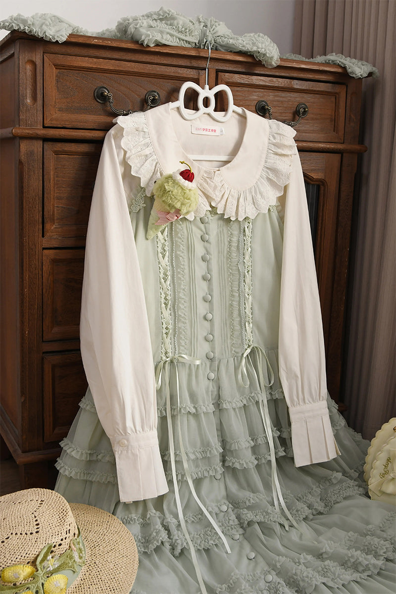 綿レース長袖ブラウス【MIST】