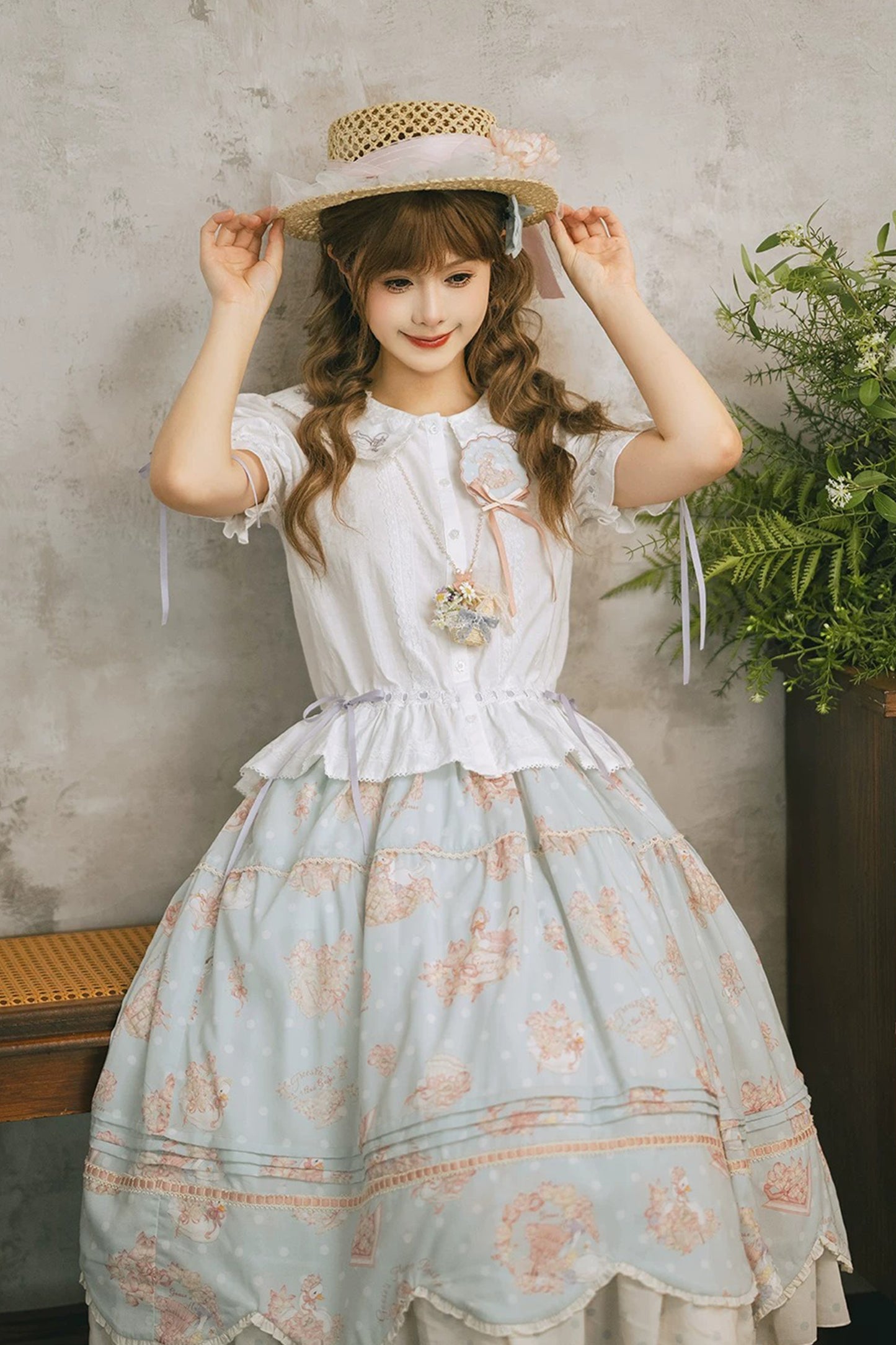 【受注予約~7/23】Little White Goose with Flowers ブラウス・スカート【Miss Cube】