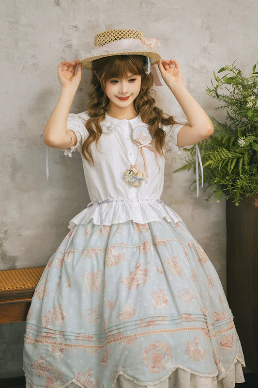 【受注予約~7/23】Little White Goose with Flowers ブラウス・スカート【Miss Cube】