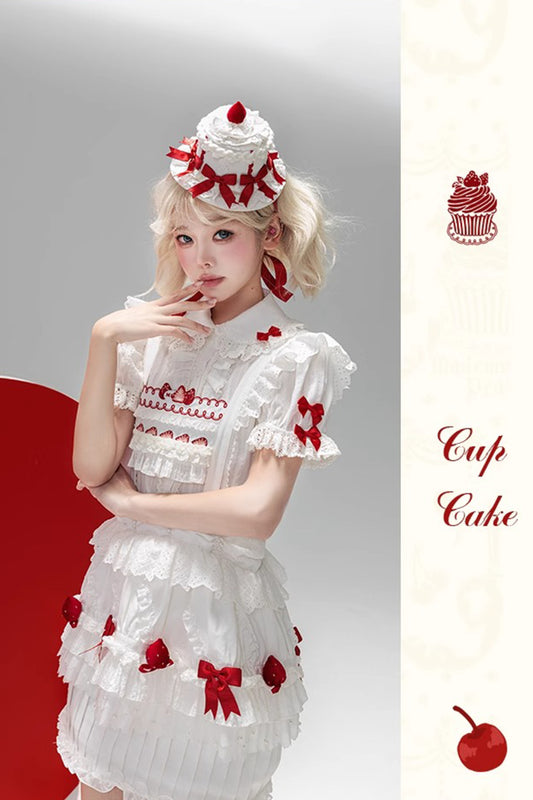 【受注予約~7/3】CupCakes ブラウス(ホワイト×レッド)【花与珍珠匣】