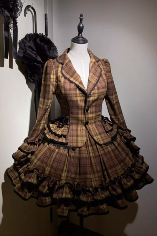 【受注予約~2/25】Chris's Notes ジャケット・スカートセット(ブラックチェック)(ブラウン)【Sugar Cookies】