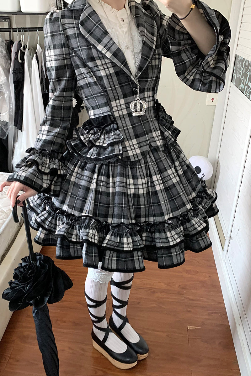 ガールスカウト メスキット 60’s Chris's Note ジャケット・スカートセット(ブラックチェック)【Sugar