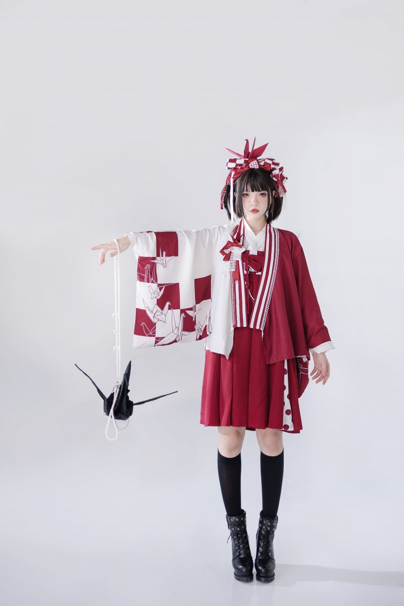 【即納】紙鶴綺譚 ハイウエストジャンパースカート4点セット【NyaNya】