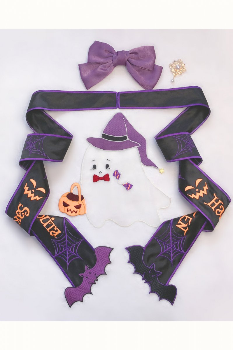 【即納】Halloween Gost Bat 刺繍エプロン【時之砂】