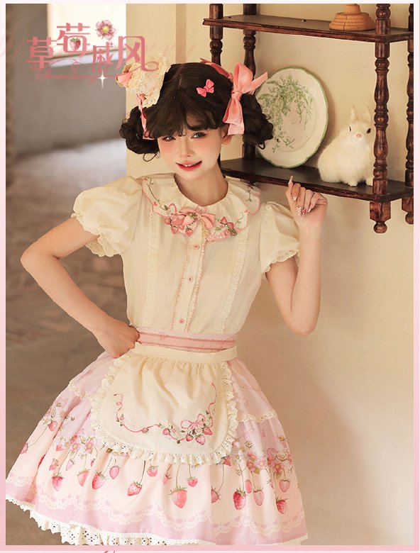 【受注予約~7/27】Strawberry Chiffon スカート【花与珍珠匣】